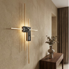 Aplica LED cu ceas Lines Chrono, negru auriu, design modern geometric