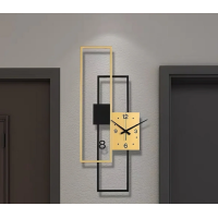 Ceas decorativ LED de perete 24W, lumină caldă 3000K, design geometric gold & negru, 280×700 mm