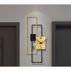 Ceas decorativ LED de perete 24W, lumină caldă 3000K, design geometric gold & negru, 280×700 mm