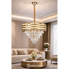 Candelabru auriu cu cristale, 11 becuri E14, design elegant