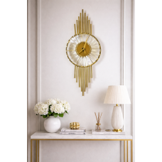 Ceas si aplică de perete LED, metal auriu, design rotund modern, diametru 25 cm, 3 culori lumină