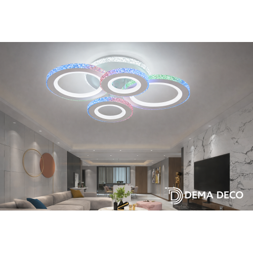 Lustră LED RGB Digital Smart 97W cu telecomandă și WiFi, lumină caldă / neutră / rece, dimabilă