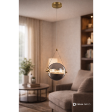 Pendul LED Splendor 6W 3000K, sticla fumurie si finisaj auriu, design modern elegant