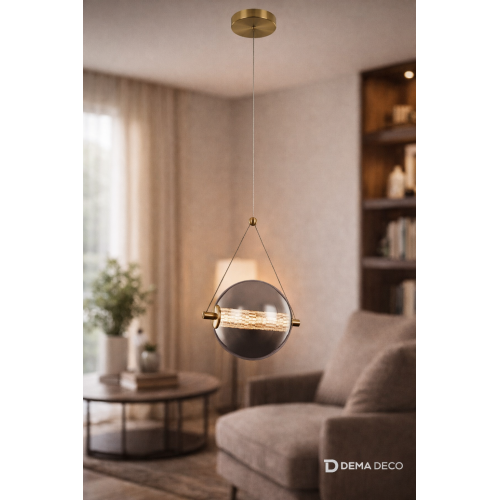 Pendul LED Splendor 6W 3000K, sticla fumurie si finisaj auriu, design modern elegant