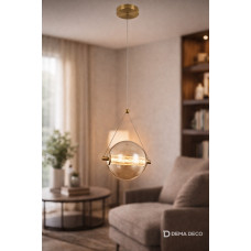 Pendul LED Splendor 6W 3000K, auriu cu sticla cognac, design modern elegant