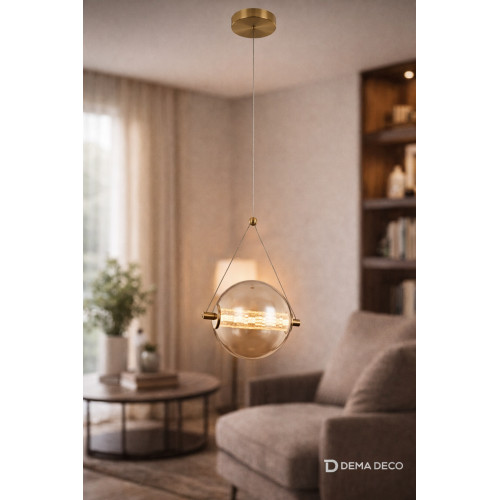 Pendul LED Splendor 6W 3000K, auriu cu sticla cognac, design modern elegant