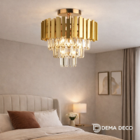 Plafonieră aurie elegantă cu cristale decorative, 5 becuri E14