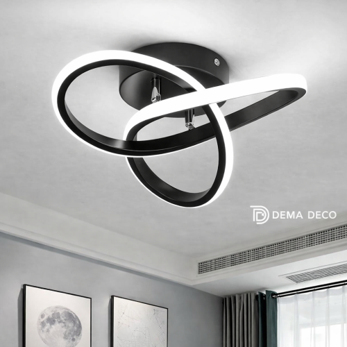 Plafonieră LED modernă neagră 22W cu design circular, lumină reglabilă 3000K/4000K/6500K